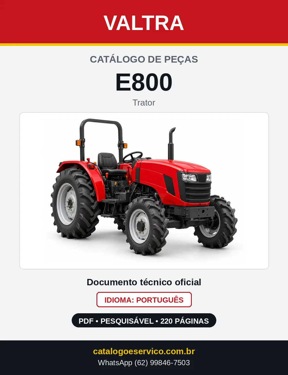 Capa do catálogo de peças Valtra E800 em PDF