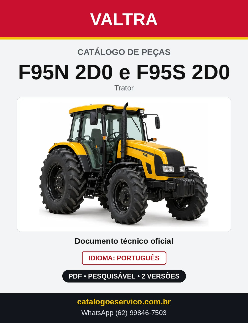Capa do Catálogo de Peças Valtra F95N 2D0 e F95S 2D0 — Trator