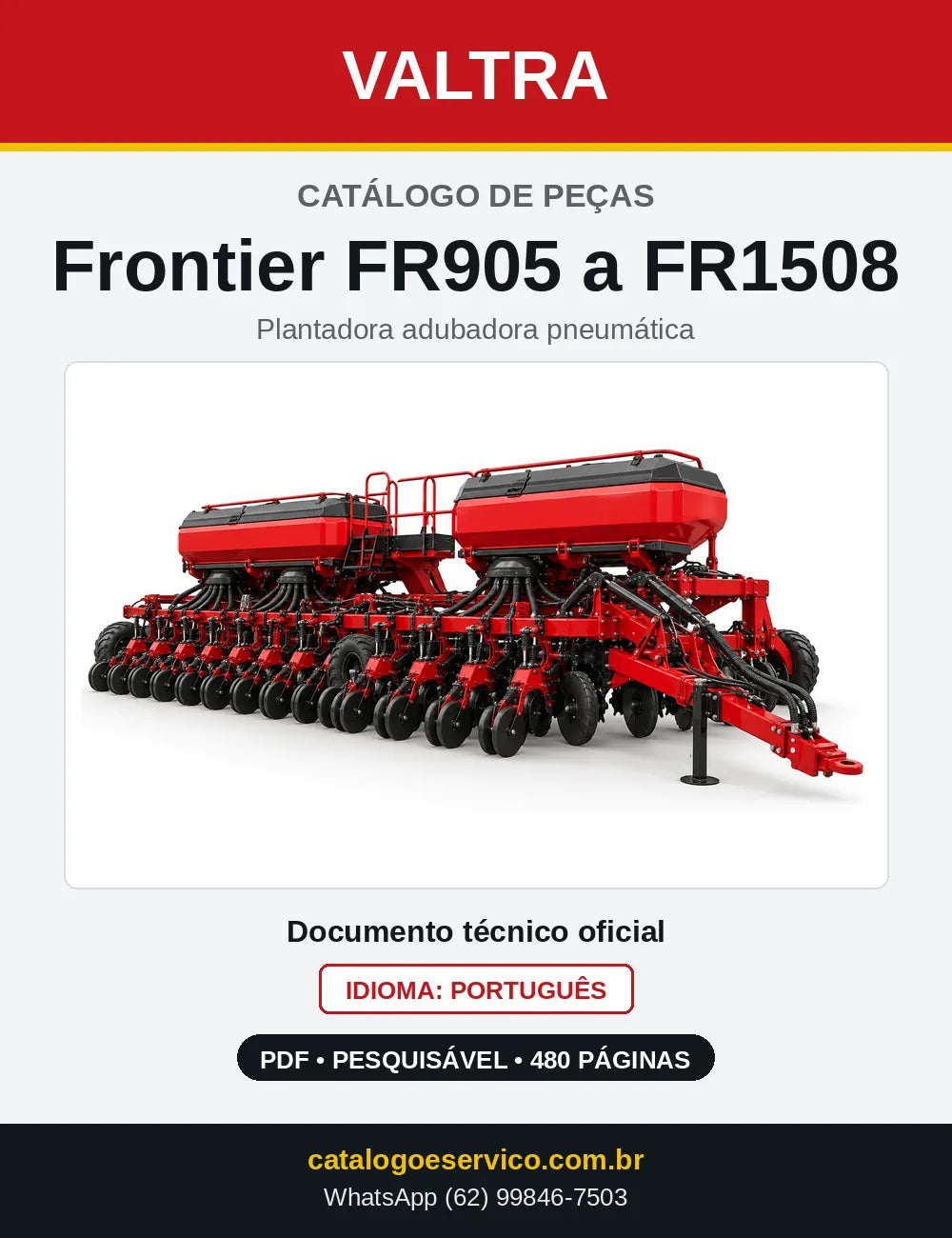 Capa do catálogo de peças Valtra Frontier FR905 a FR1508 em PDF