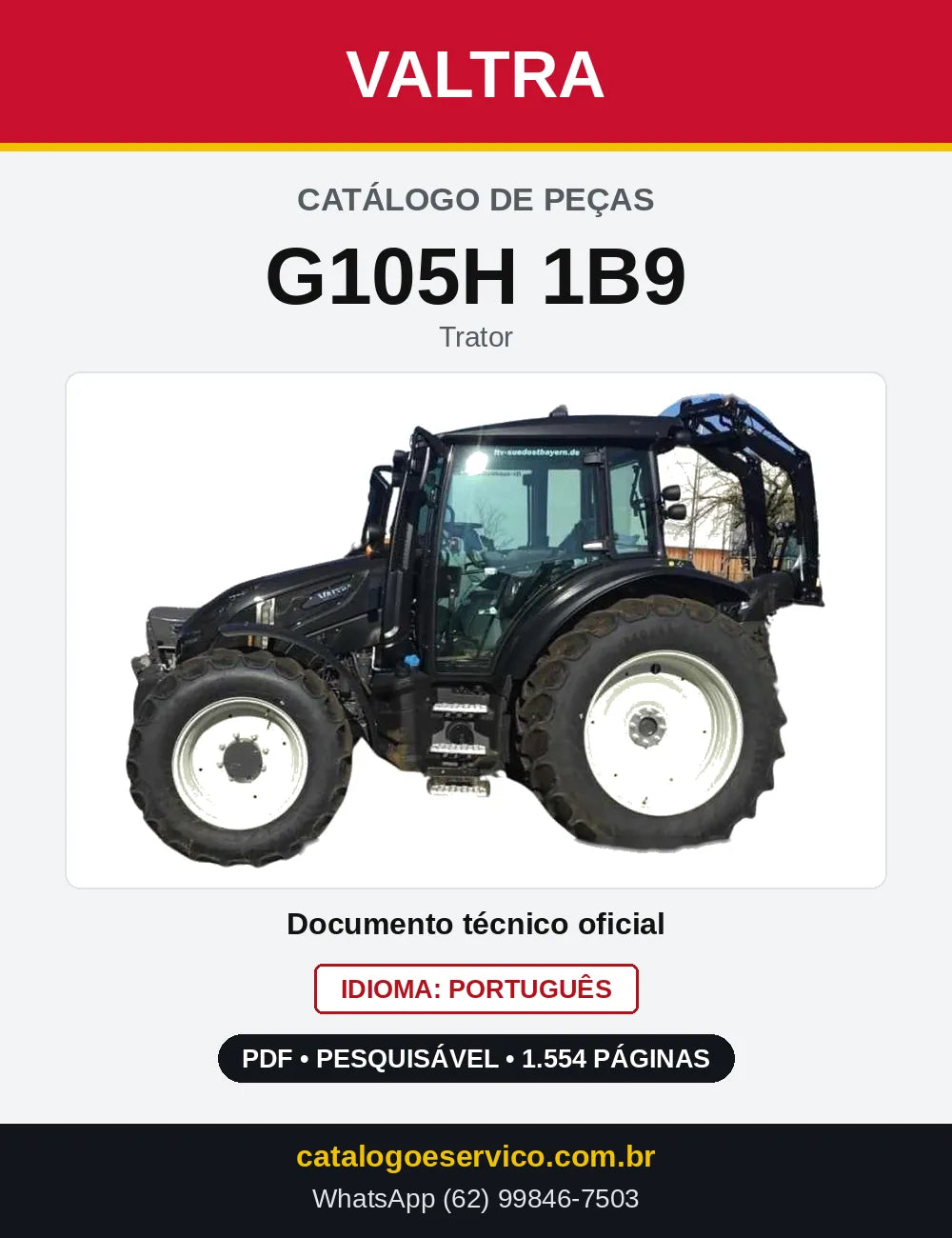 Capa do Catálogo de Peças Valtra G105H 1B9 — Trator