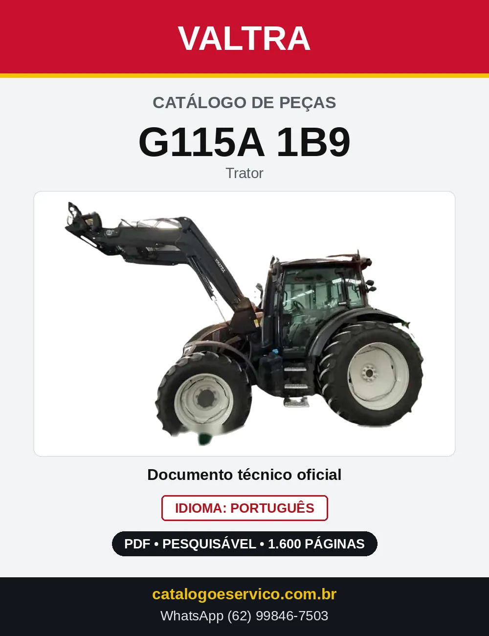 Capa do Catálogo de Peças Valtra G115A 1B9 — Trator