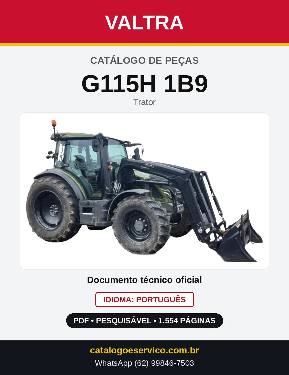 Capa do Catálogo de Peças Valtra G115H 1B9 — Trator