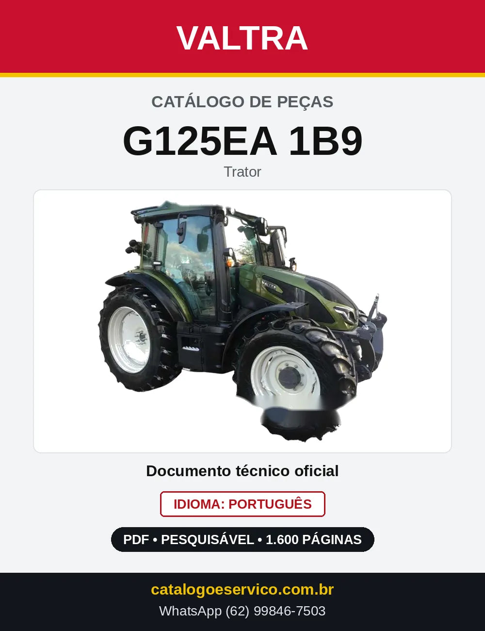 Capa do Catálogo de Peças Valtra G125EA 1B9 — Trator