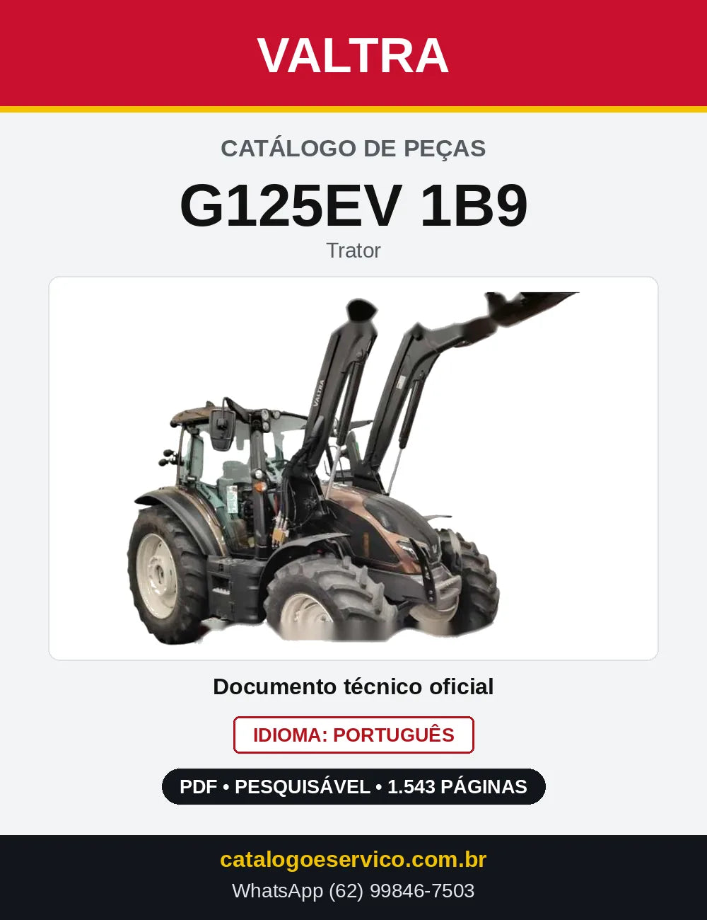 Capa do Catálogo de Peças Valtra G125EV 1B9 — Trator