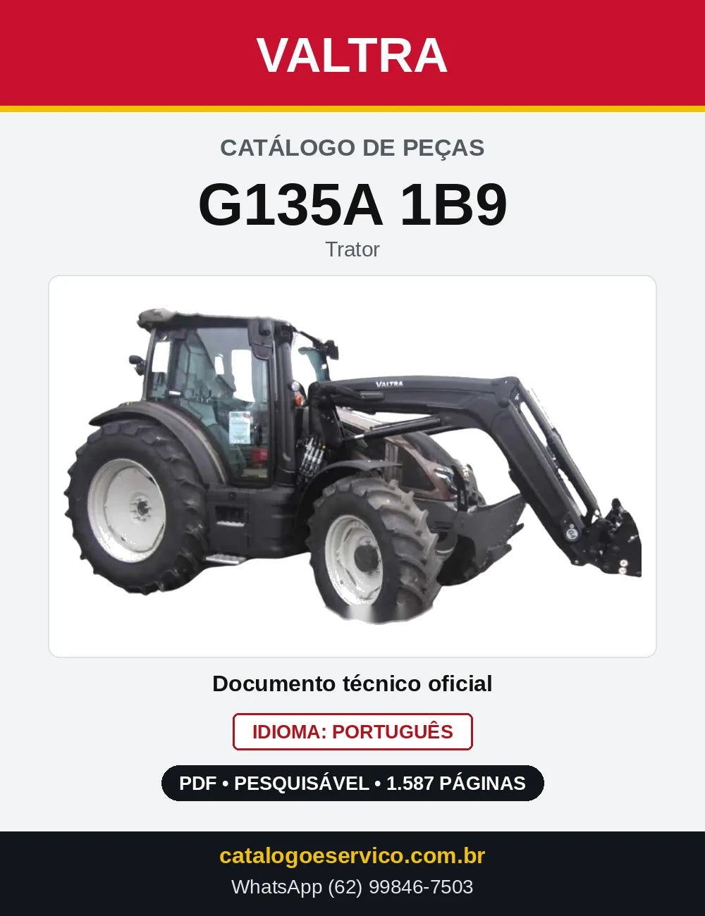 Capa do Catálogo de Peças Valtra G135A 1B9 — Trator