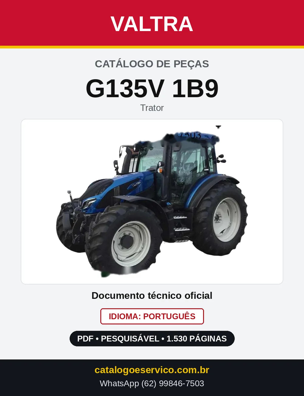Capa do Catálogo de Peças Valtra G135V 1B9 — Trator