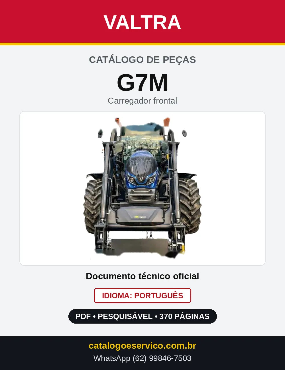 Capa do Catálogo de Peças Valtra G7M — Carregador frontal