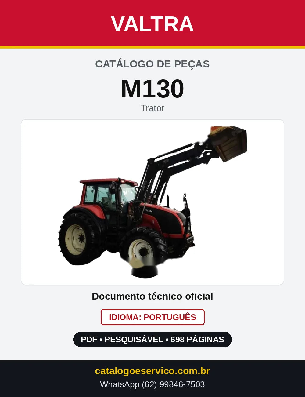 Capa do Catálogo de Peças Valtra M130 — Trator