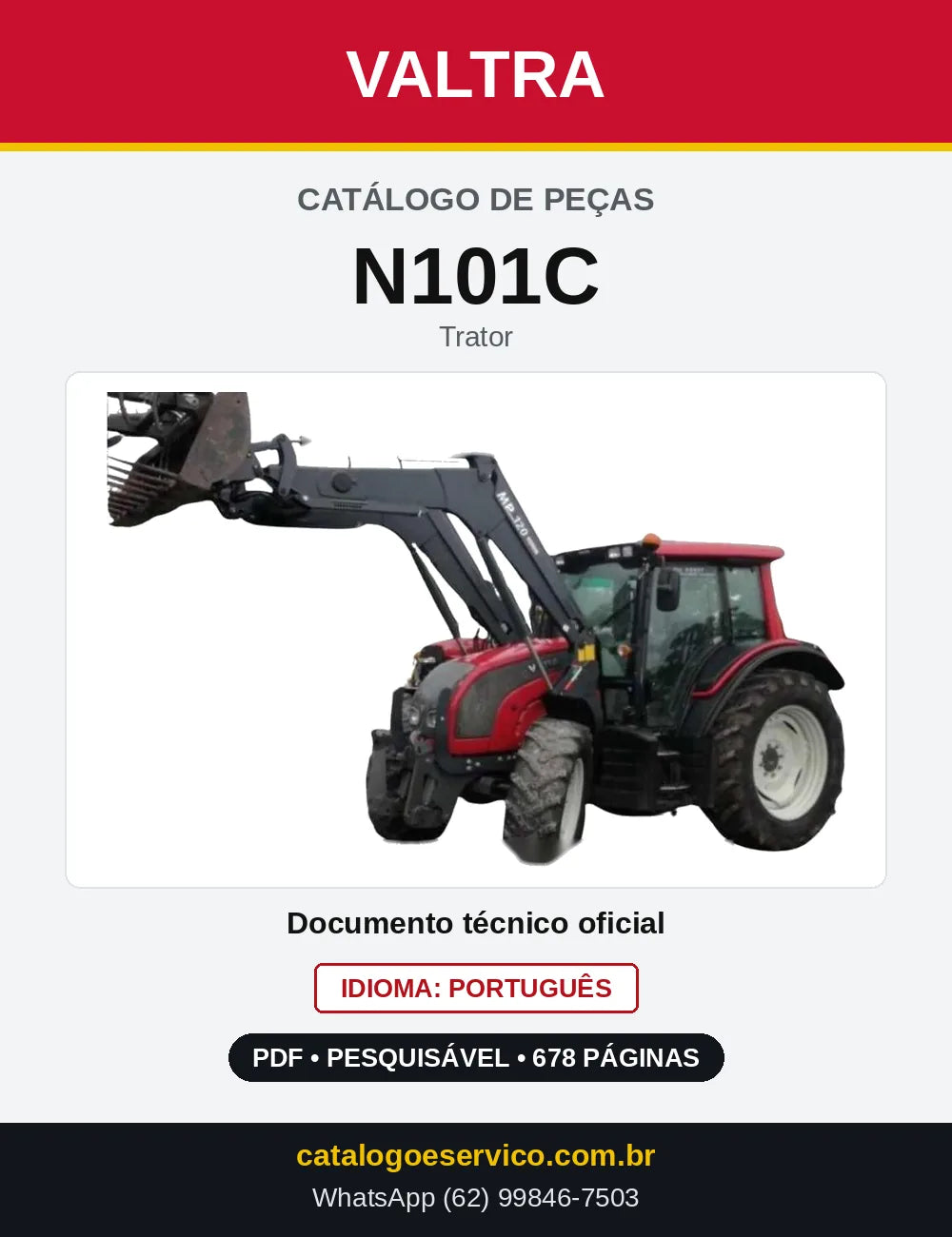 Capa do Catálogo de Peças Valtra N101C — Trator