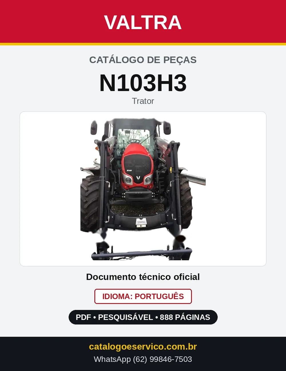 Capa do Catálogo de Peças Valtra N103H3 — Trator