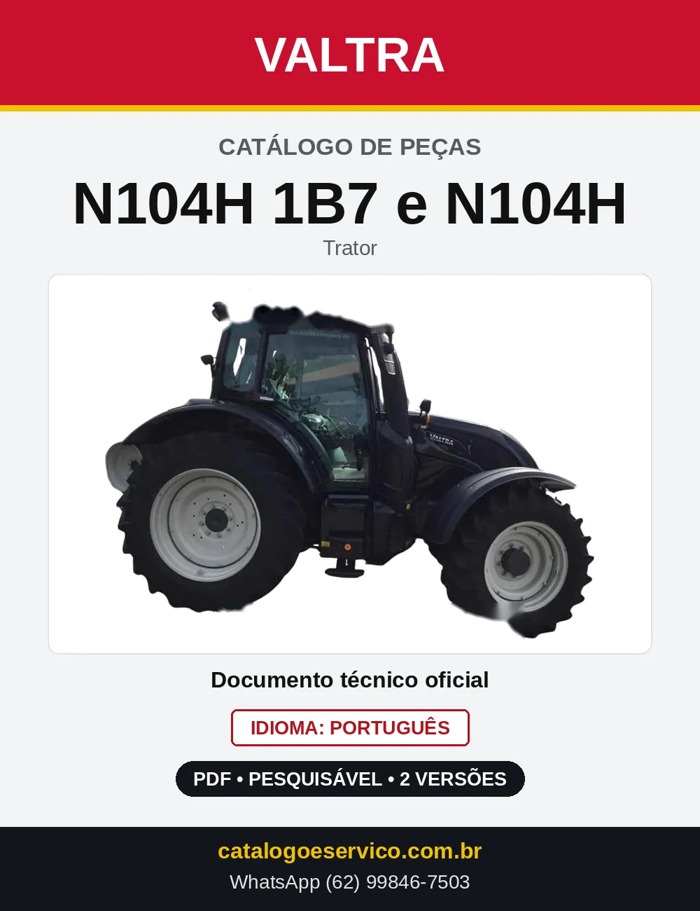 Capa do Catálogo de Peças Valtra N104H — Trator