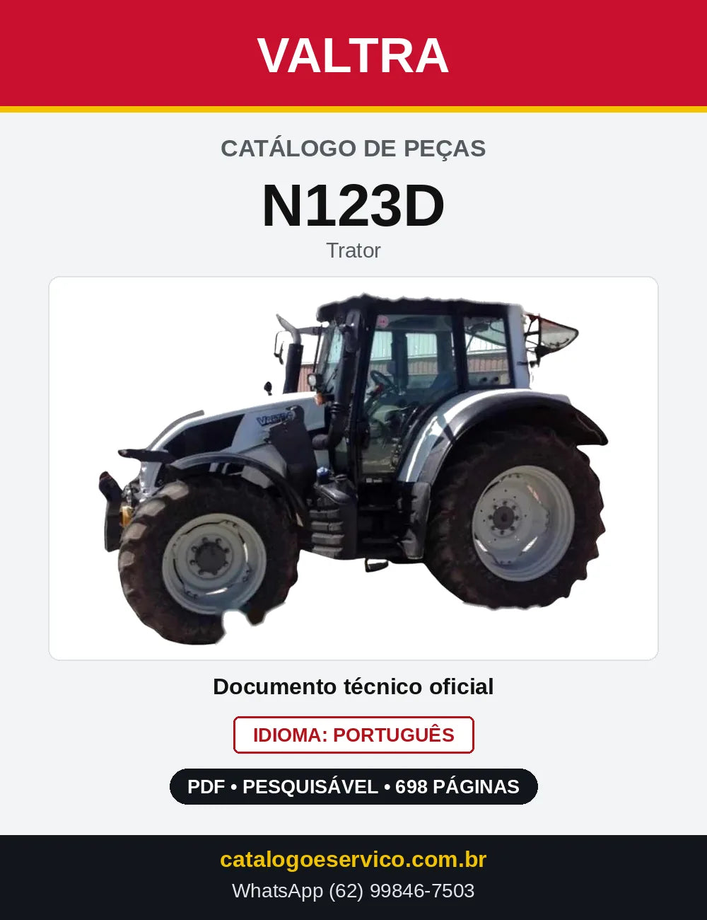 Capa do Catálogo de Peças Valtra N123D — Trator