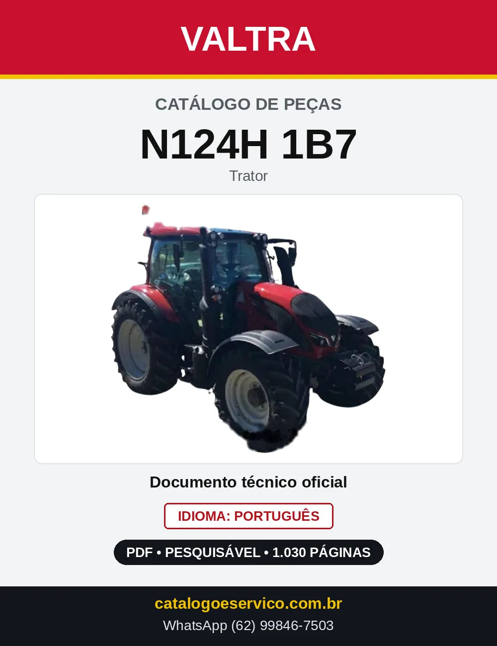 Capa do Catálogo de Peças Valtra N124H 1B7 — Trator