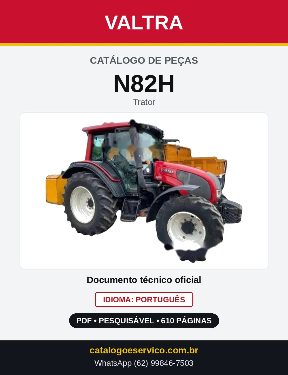 Capa do Catálogo de Peças Valtra N82H — Trator