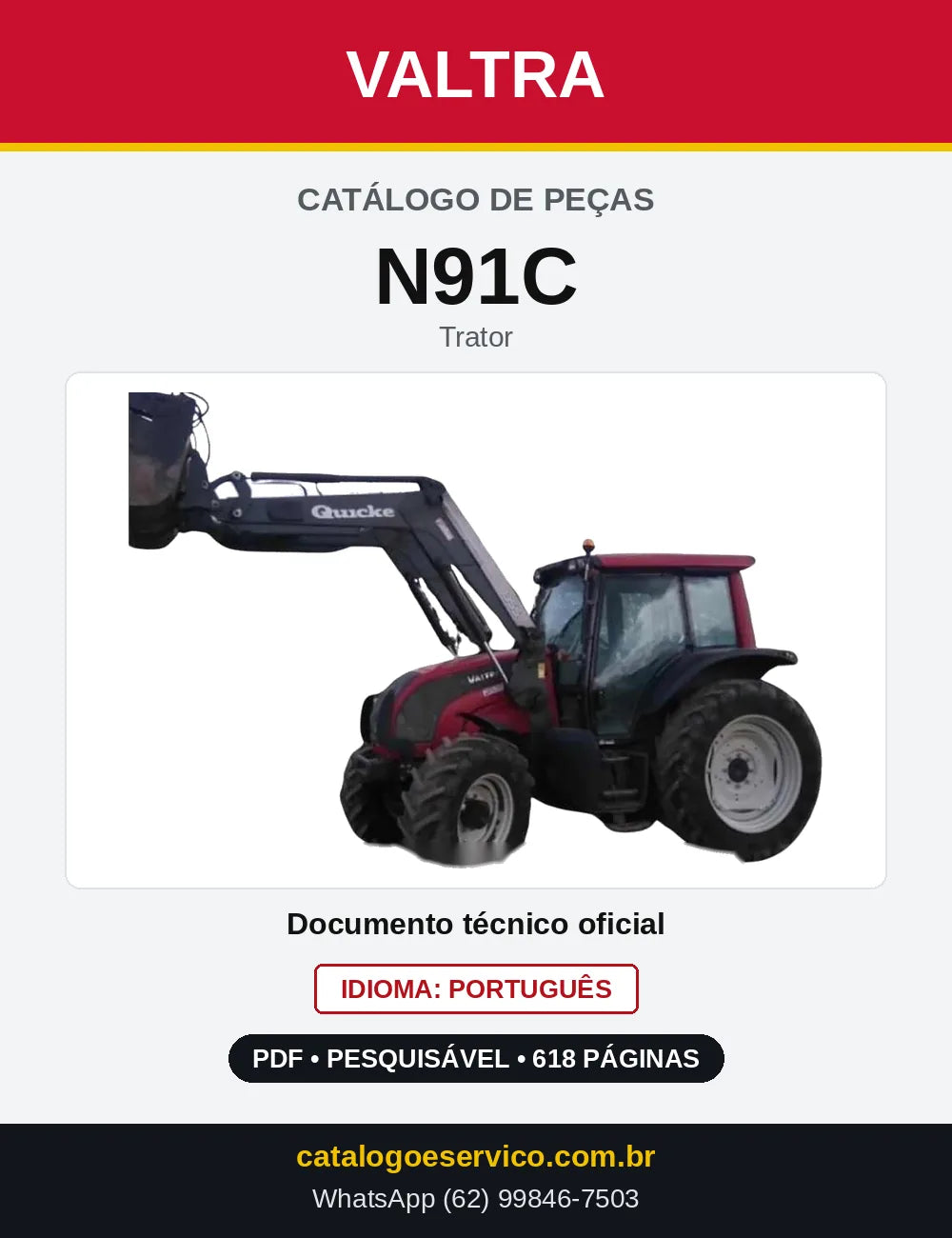 Capa do Catálogo de Peças Valtra N91C — Trator
