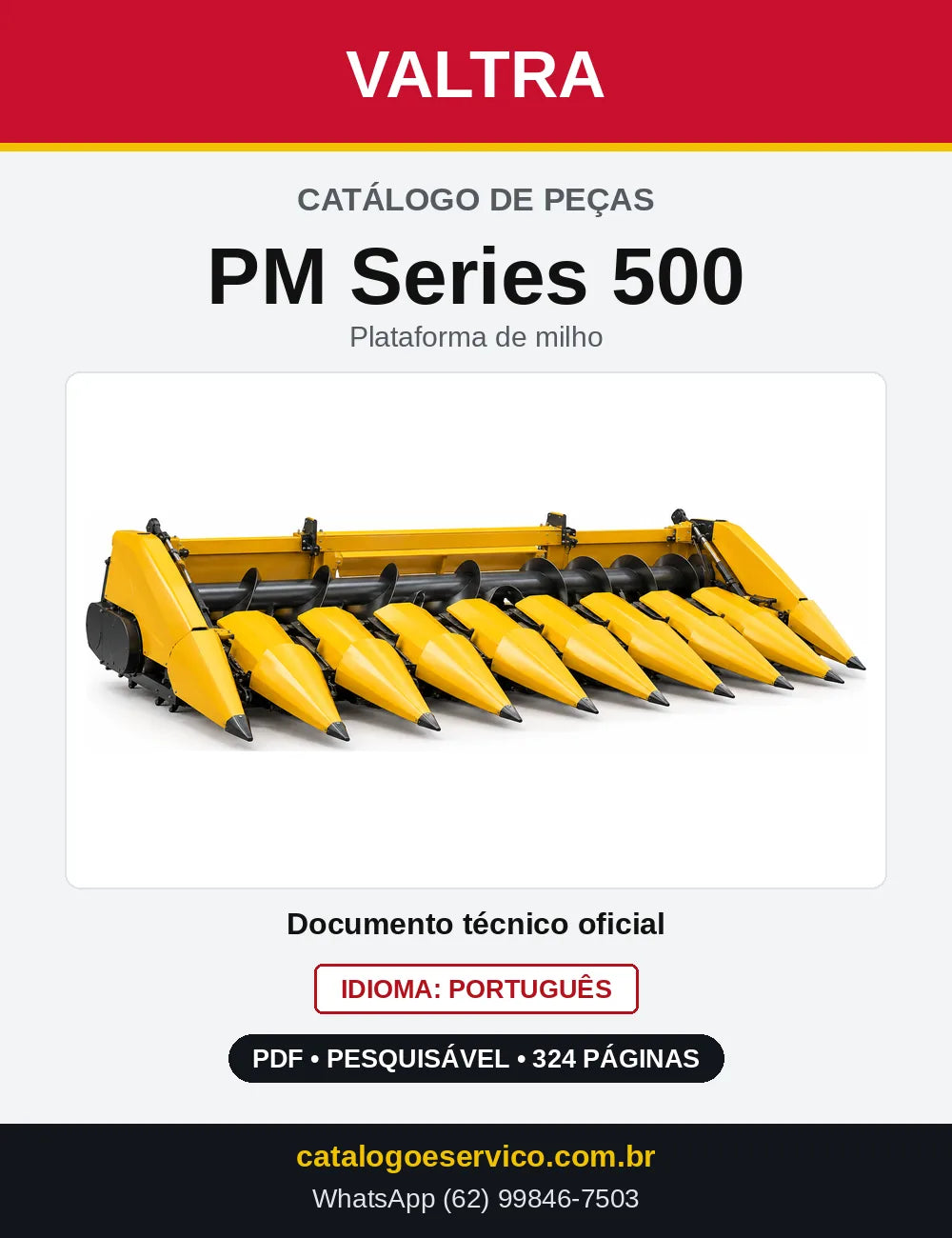 Capa do Catálogo de Peças Valtra PM Series 500 — Plataforma de milho