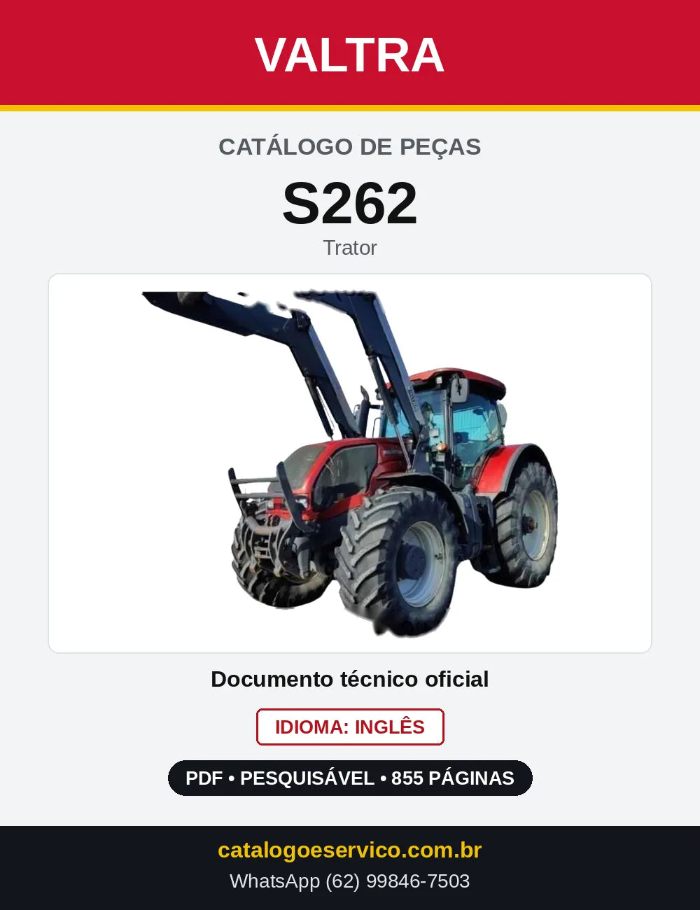 Capa do Catálogo de Peças Valtra S262 — Trator