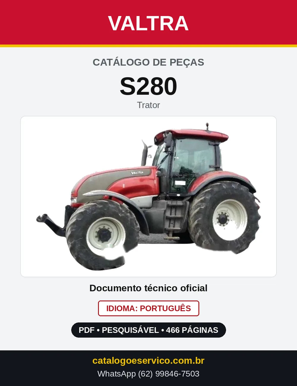 Capa do Catálogo de Peças Valtra S280 — Trator