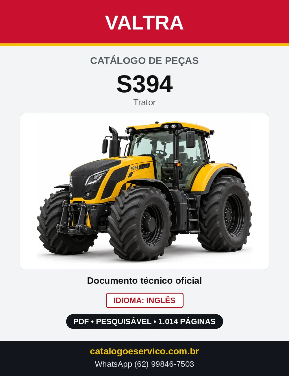 Capa do Catálogo de Peças Valtra S394 — Trator