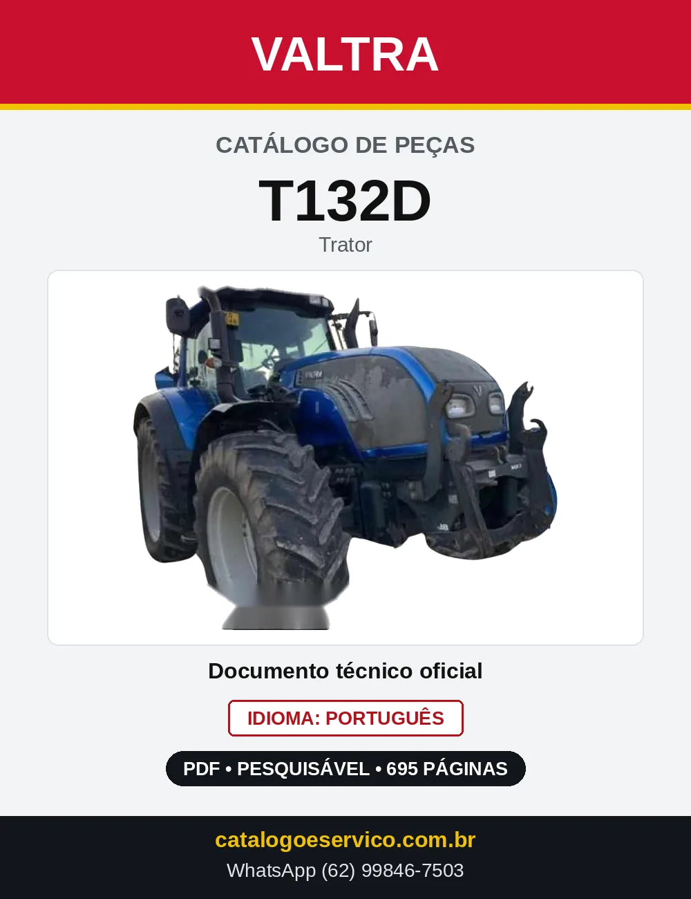 Capa do Catálogo de Peças Valtra T132D — Trator