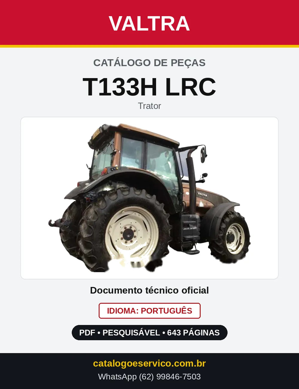 Capa do Catálogo de Peças Valtra T133H LRC — Trator