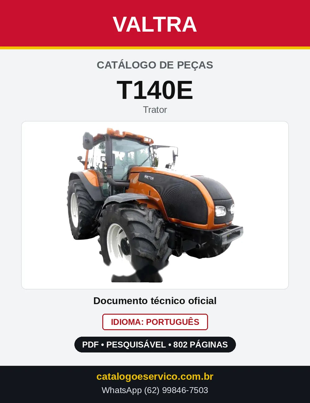 Capa do Catálogo de Peças Valtra T140E — Trator