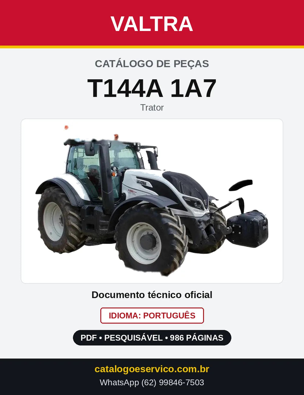 Capa do Catálogo de Peças Valtra T144A 1A7 — Trator