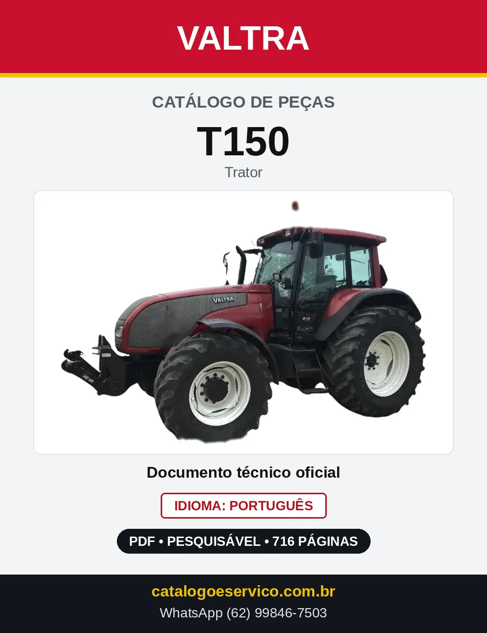 Capa do Catálogo de Peças Valtra T150 — Trator