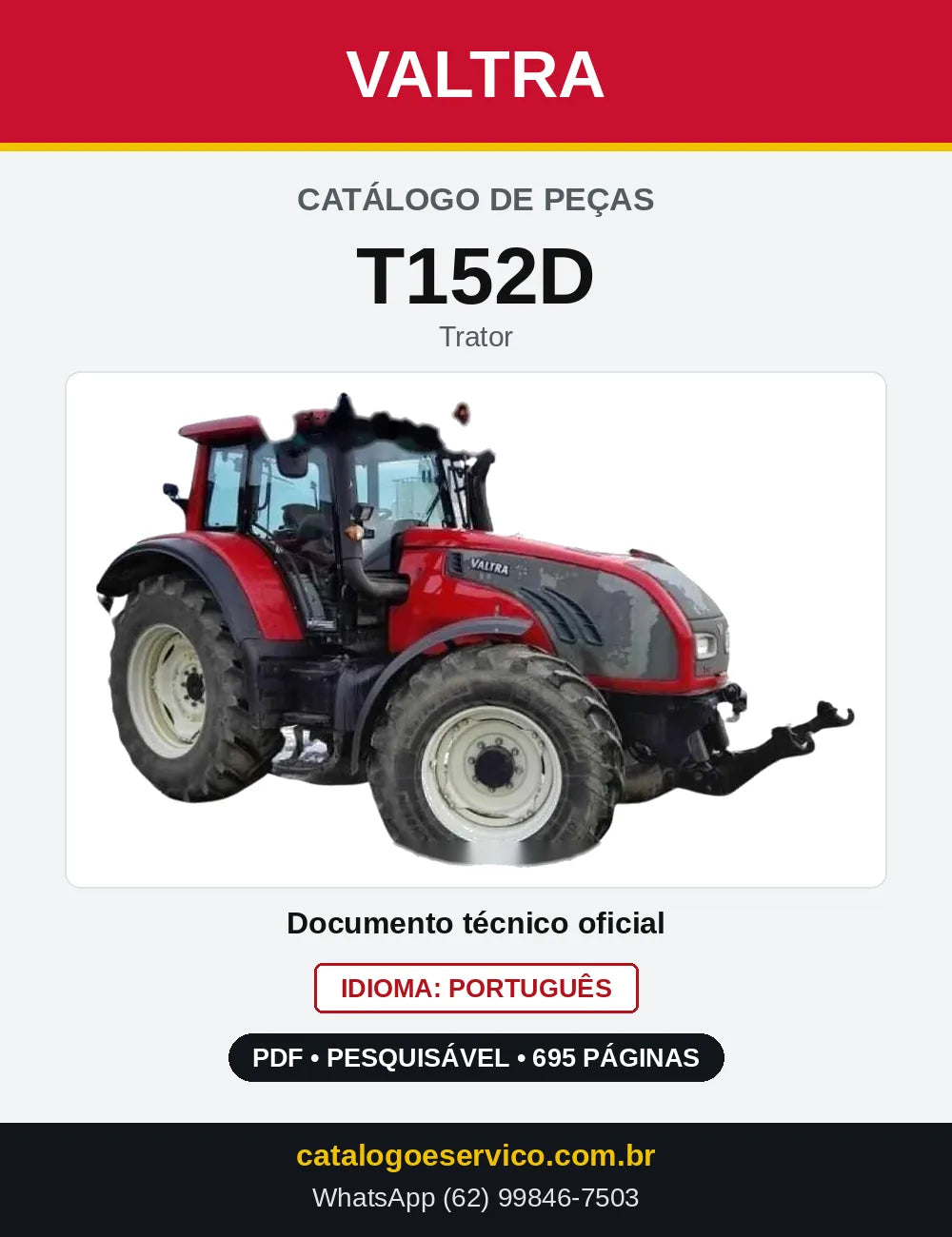 Capa do Catálogo de Peças Valtra T152D — Trator