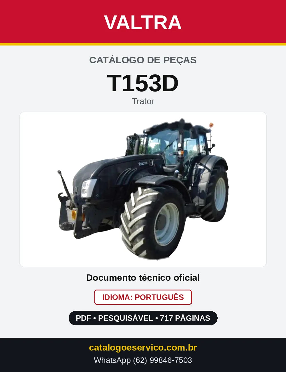 Capa do Catálogo de Peças Valtra T153D — Trator