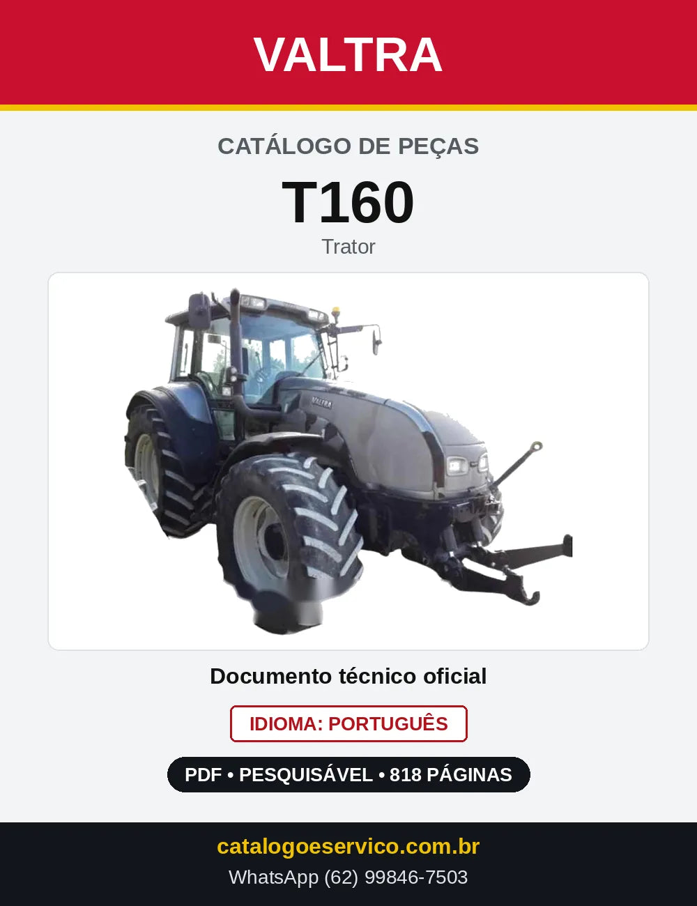 Capa do Catálogo de Peças Valtra T160 — Trator