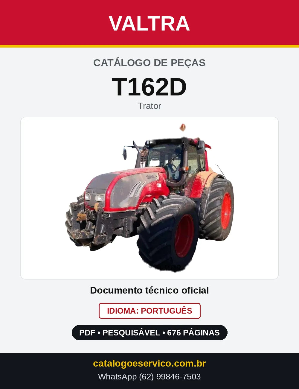 Capa do Catálogo de Peças Valtra T162D — Trator