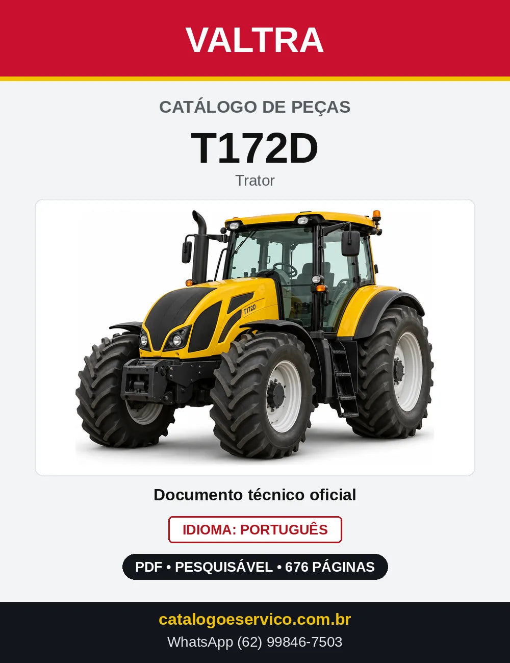 Capa do Catálogo de Peças Valtra T172D — Trator