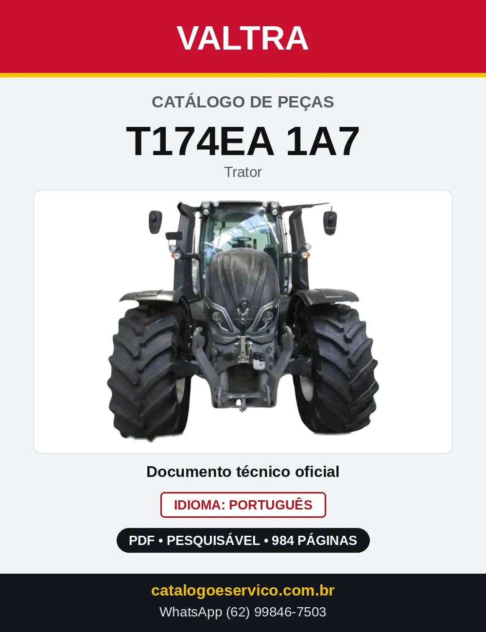 Capa do Catálogo de Peças Valtra T174EA 1A7 — Trator