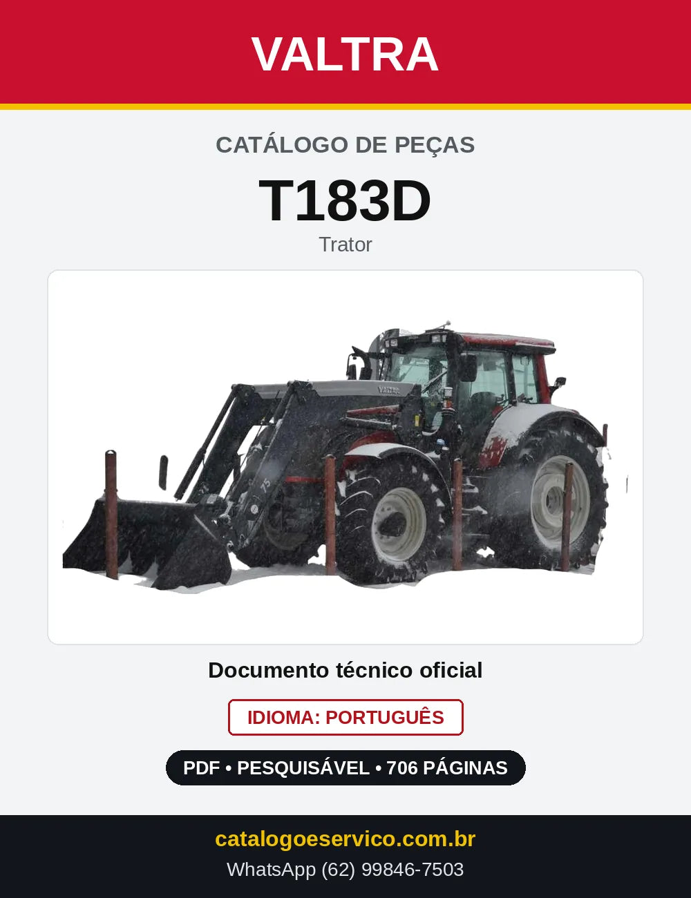 Capa do Catálogo de Peças Valtra T183D — Trator