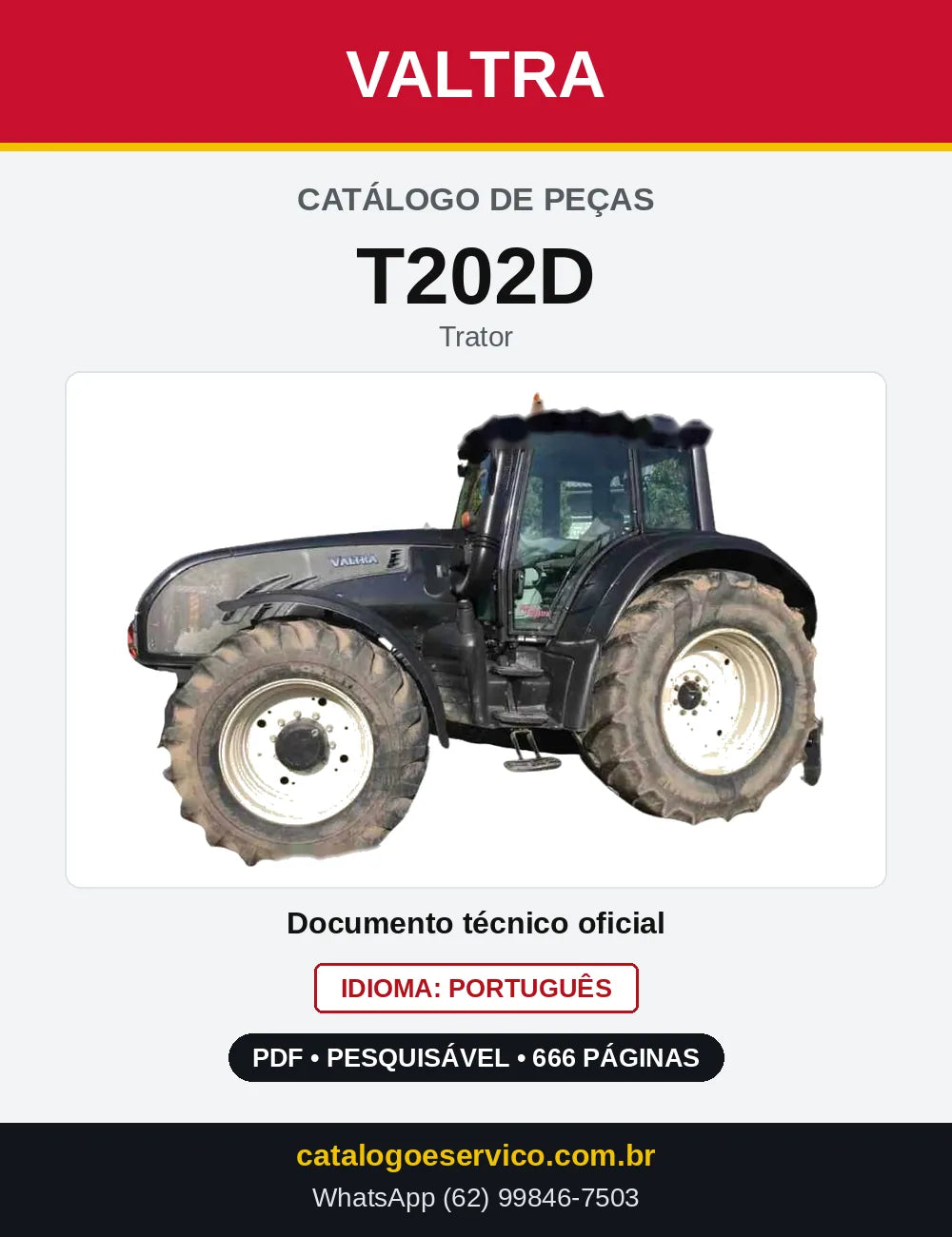 Capa do Catálogo de Peças Valtra T202D — Trator