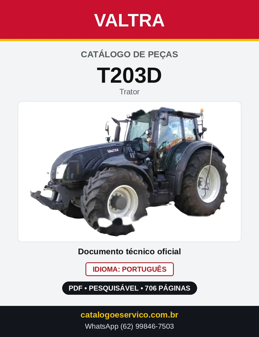 Capa do Catálogo de Peças Valtra T203D — Trator