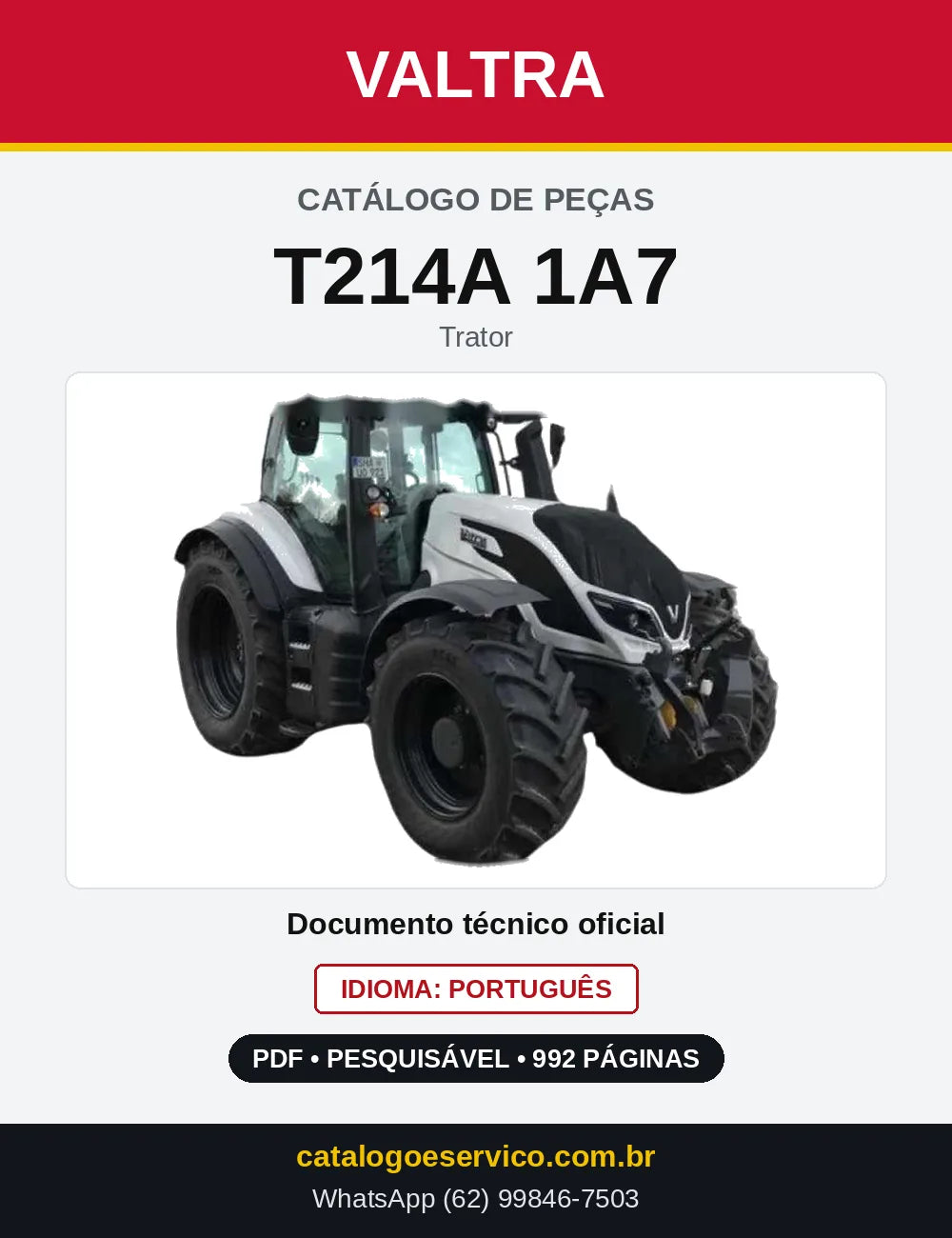 Capa do Catálogo de Peças Valtra T214A 1A7 — Trator