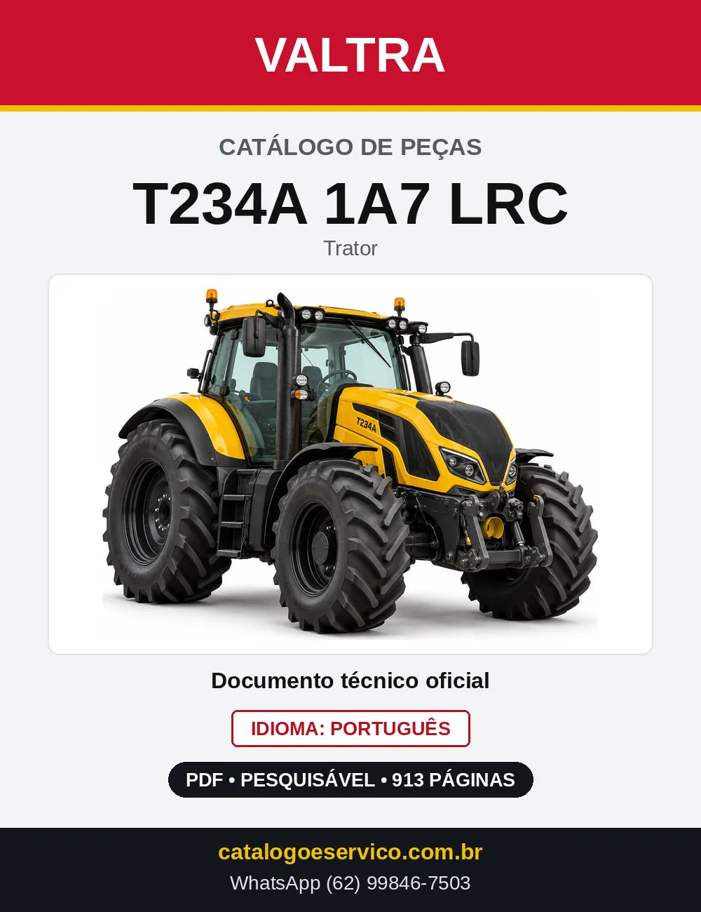 Capa do Catálogo de Peças Valtra T234A 1A7 LRC — Trator