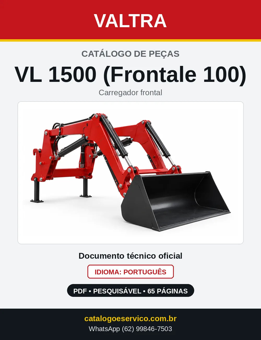 Capa do catálogo de peças Valtra VL 1500 (Frontale 100) em PDF