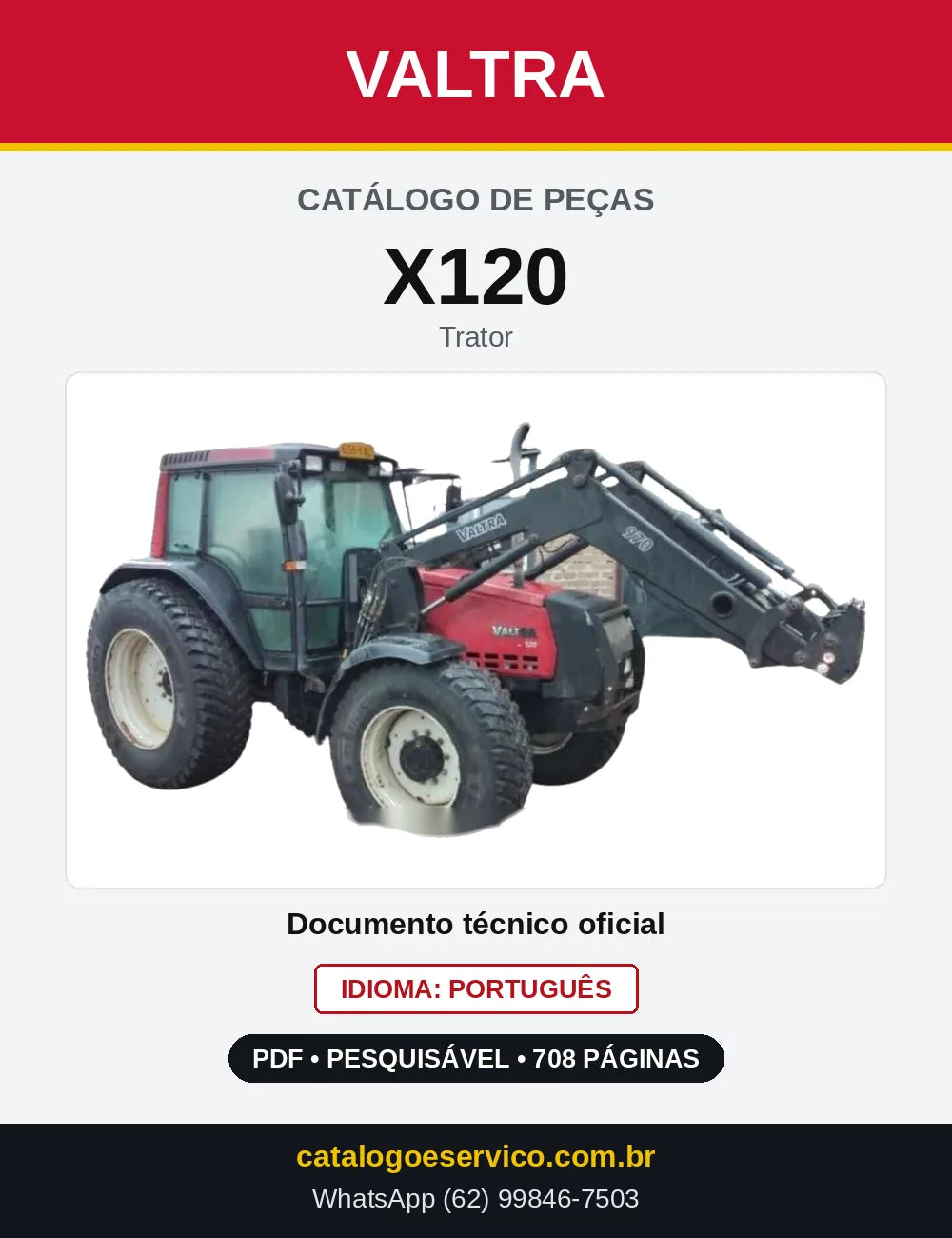 Capa do Catálogo de Peças Valtra X120 — Trator