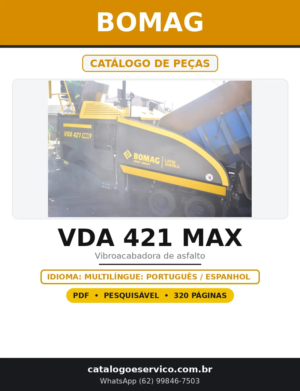 Capa do Catálogo de Peças BOMAG VDA 421 MAX em PDF com 320 páginas