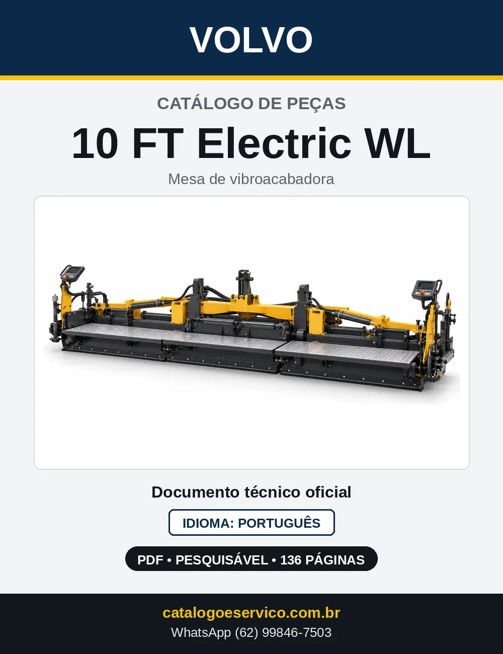 Capa do Catálogo de Peças Volvo 10 FT Electric WL – mesa de vibroacabadora
