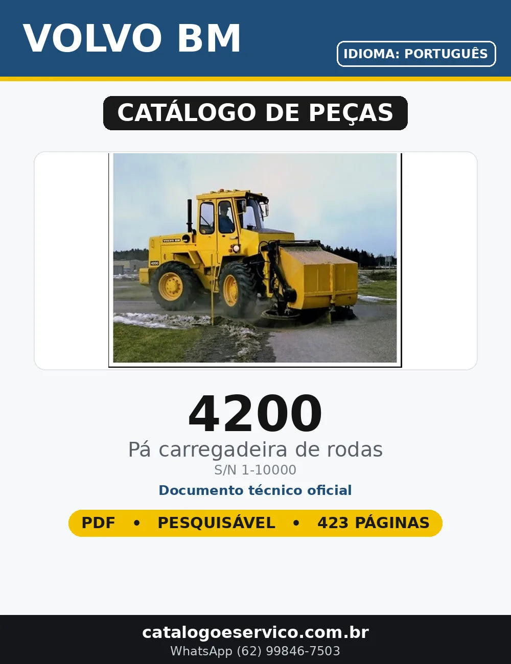 Catálogo de Peças Volvo BM 4200 em PDF — capa do documento técnico (423 páginas, Português)