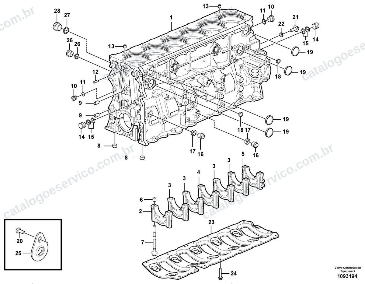 Vista explodida – motor – Catálogo de Peças Volvo A60H