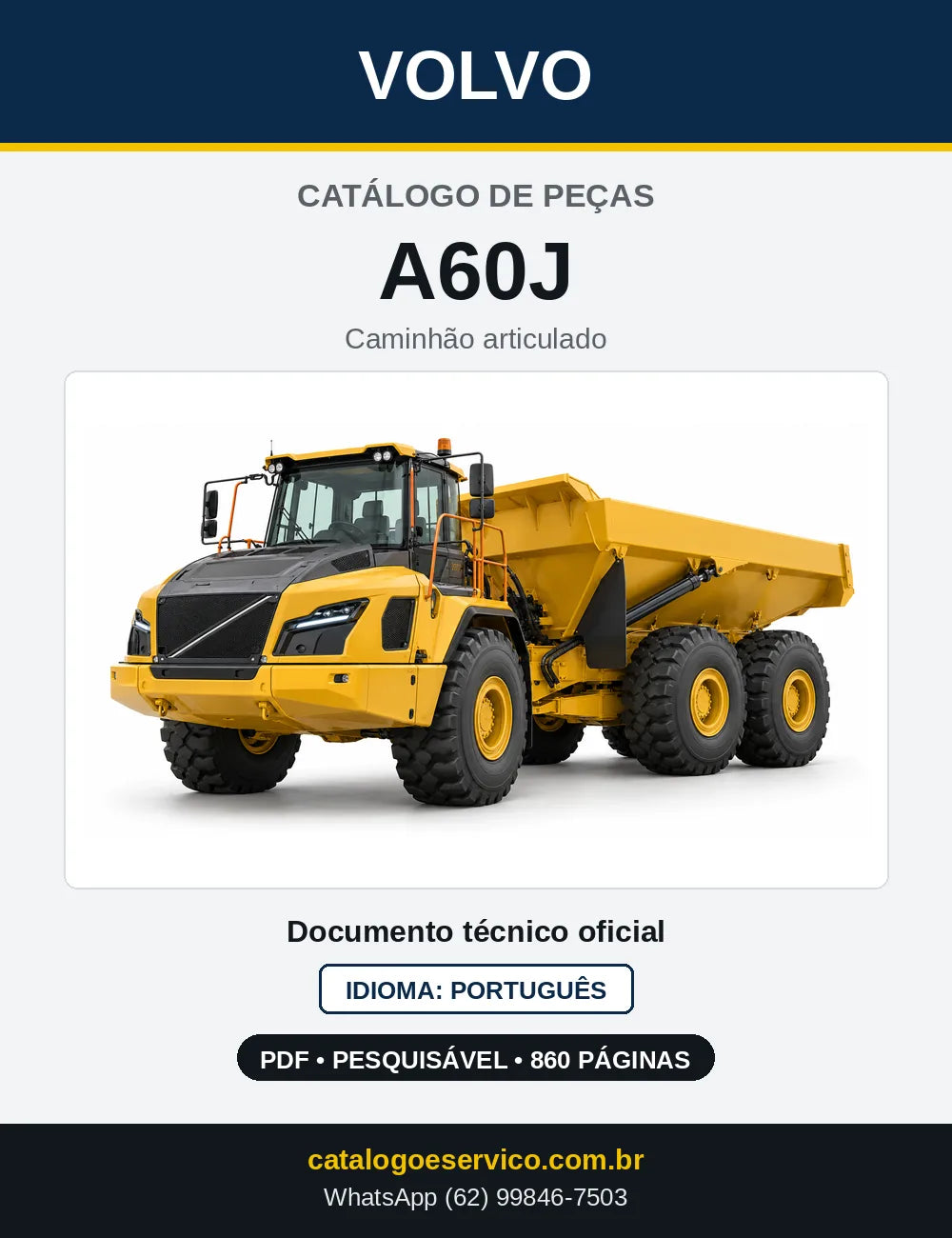 Capa do Catálogo de Peças Volvo A60J – caminhão articulado