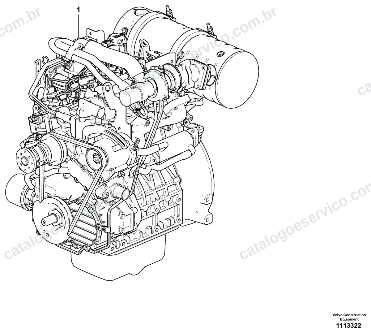 Vista explodida – motor – Catálogo de Peças Volvo CR30B
