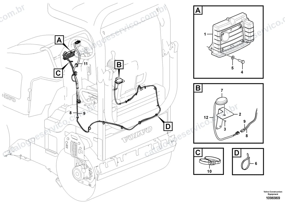 Vista explodida – sistema elétrico e eletrônico – Catálogo de Peças Volvo CR35B