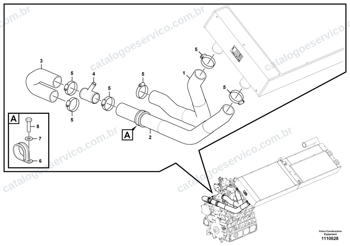 Vista explodida – motor – Catálogo de Peças Volvo DD105 e DD105 OSC