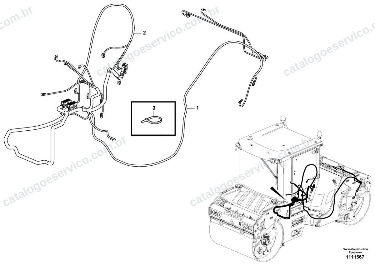 Vista explodida – sistema elétrico e eletrônico – Catálogo de Peças Volvo DD105 e DD105 OSC